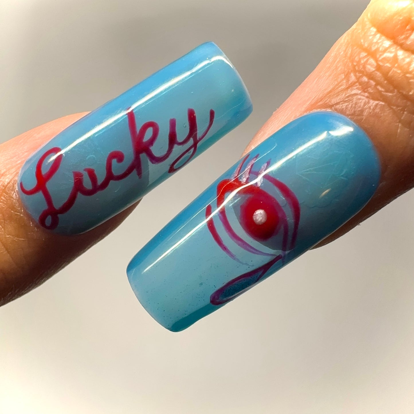 Lucky Me 🍒💿👄 ✨ Blue Y2K Nails