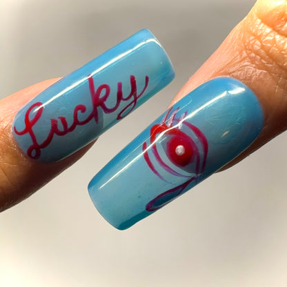 Lucky Me 🍒💿👄 ✨ Blue Y2K Nails