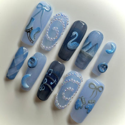 Snow Queen🌨️ Figure Skating Nails⛸️🦢🪽