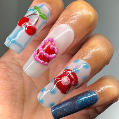 Lucky Me 🍒💿👄 ✨ Blue Y2K Nails