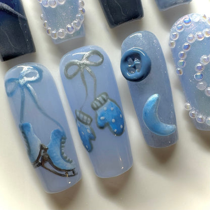 Snow Queen🌨️ Figure Skating Nails⛸️🦢🪽