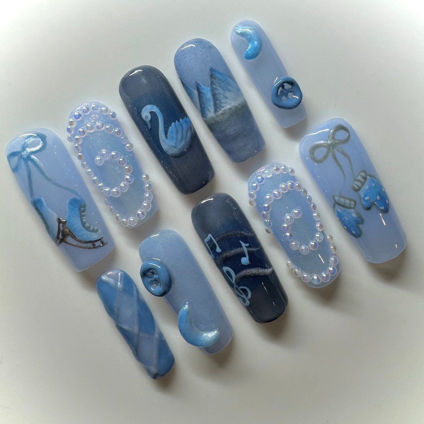 Snow Queen🌨️ Figure Skating Nails⛸️🦢🪽