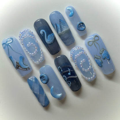 Snow Queen🌨️ Figure Skating Nails⛸️🦢🪽