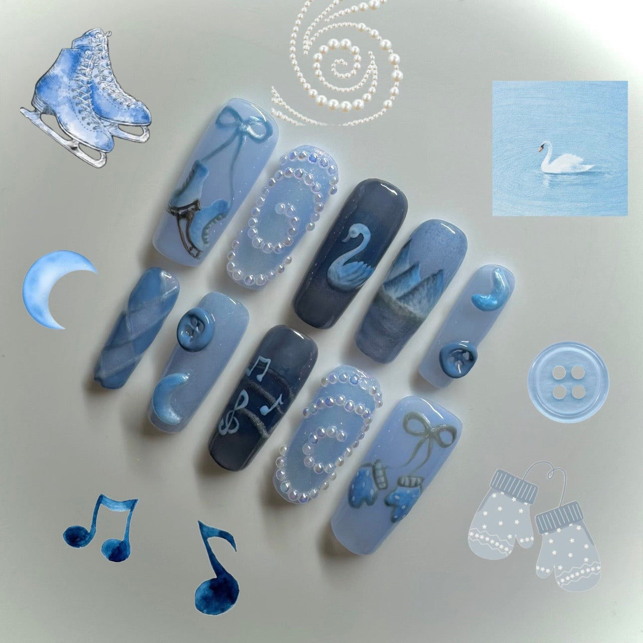Snow Queen🌨️ Figure Skating Nails⛸️🦢🪽
