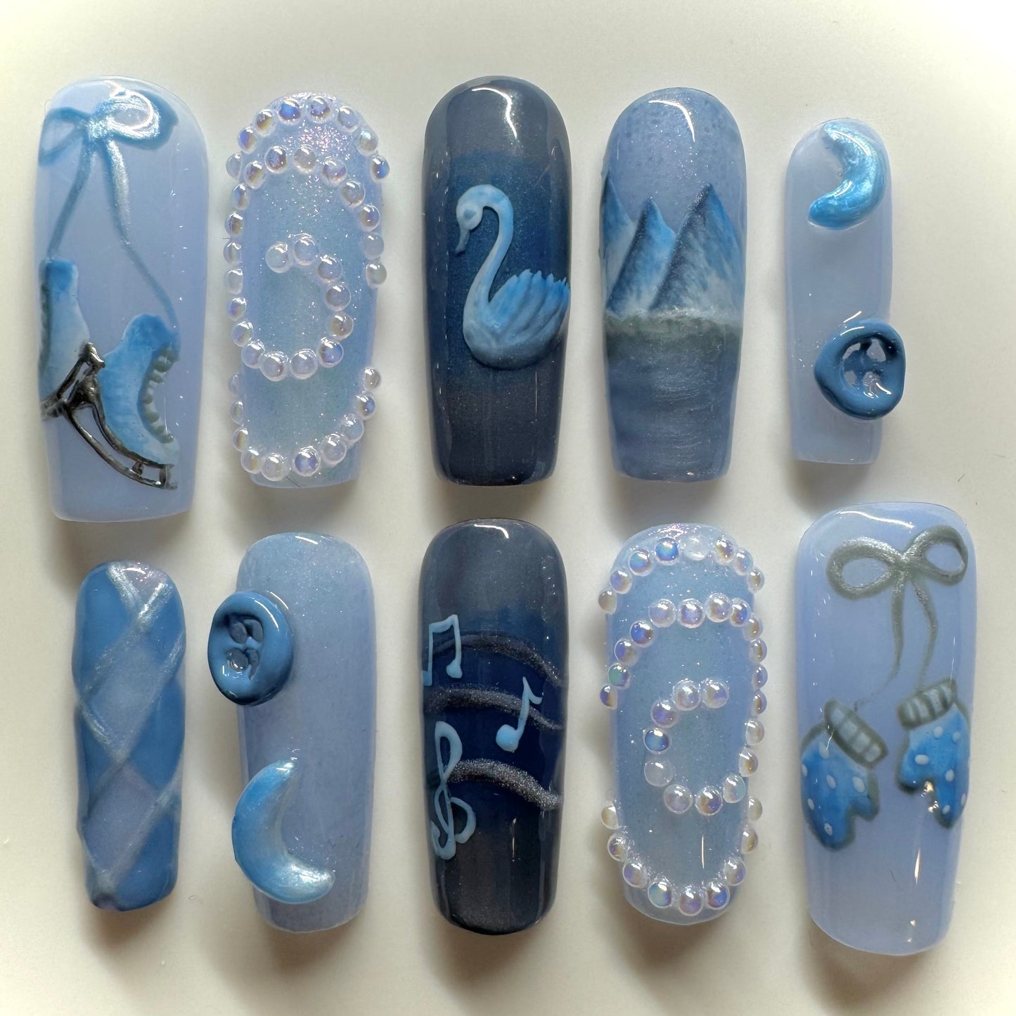 Snow Queen🌨️ Figure Skating Nails⛸️🦢🪽