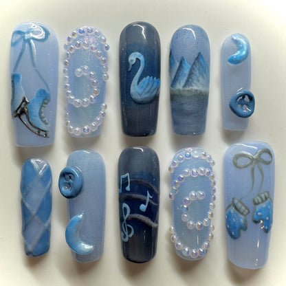 Snow Queen🌨️ Figure Skating Nails⛸️🦢🪽